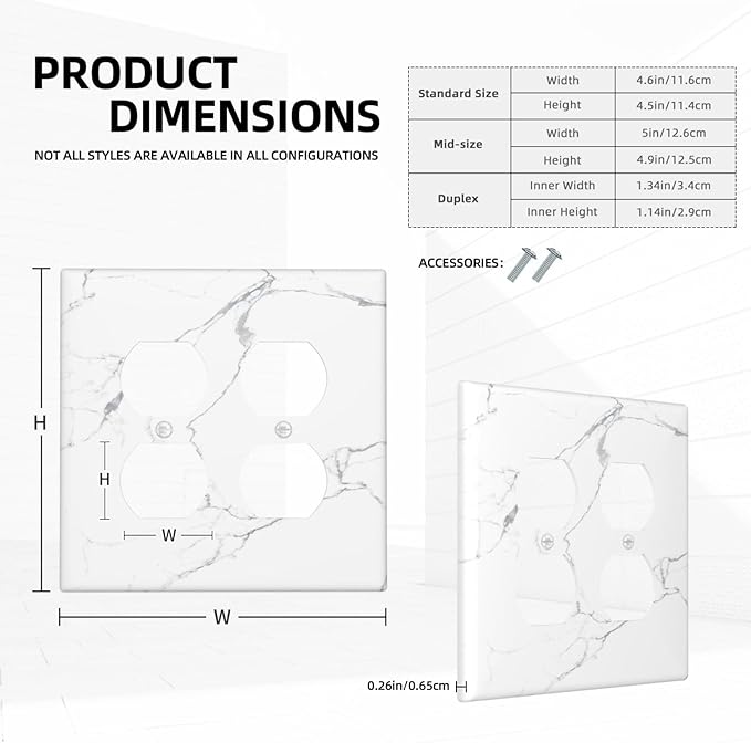 Luxurious White Marble Abstract Print Outlet Covers 2 Gang Double Duplex Decorative Light Switch Covers Electrical Wallplates Socket Faceplate for Bathroom Kitchen Bedroom Decor