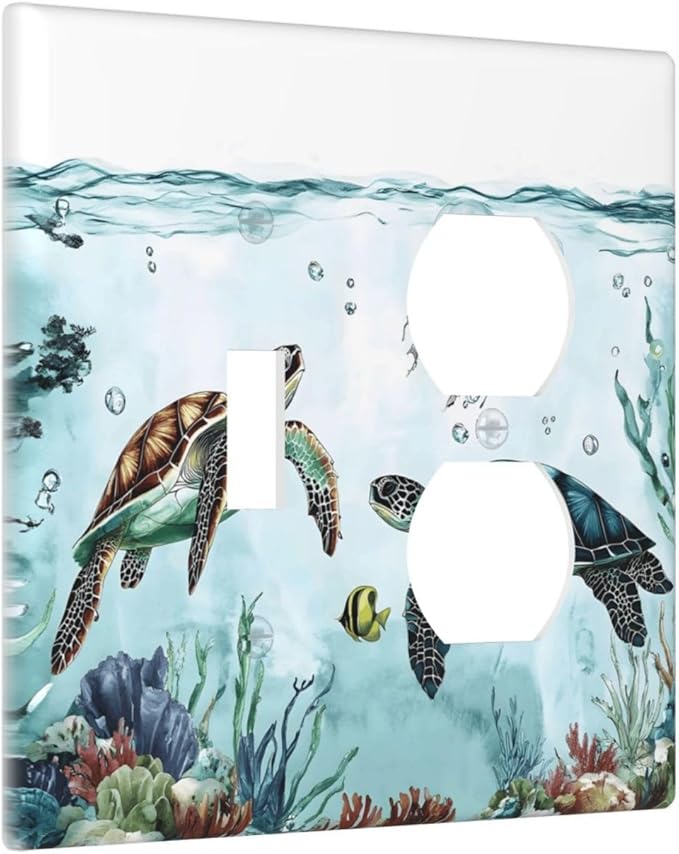 Sea Turtles Sea Coral Seaweed Ocean Jellyfish Wallplates 1 Toggle 1 Duplex Switch Plate Electrical GFCI Faceplate Decorative Light Switch Covers for Kids Room Bathroom Decor