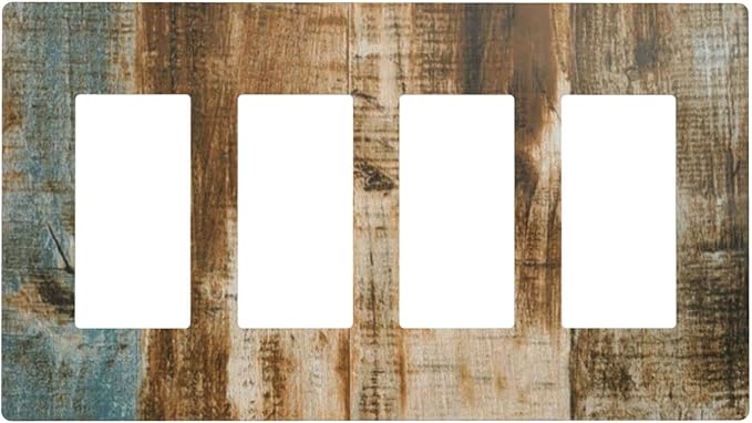 Brown Wood 4 Gang Quad Rocker/Decor Light Switch Cover Plate Decorative Electrical Faceplate for Bathroom Room Decorate Jumbo Size Screwless 8.3" x 4.6