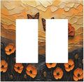 Oil Painting Flower Sunset Butterfly Vintage Rustic Floral Decorative Outlet Covers 2 Gang Double GFCI Rocker Electrical Wall Panels Light Switch Cover Plate for Bedroom Living Room Decor