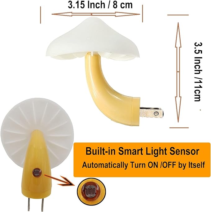 AUSAYE 5 Pack Sensor LED Night Lights Plug in Wall Lamp Mushroom Night Light for Adults Kids NightLight for Bedroom,Bathroom,Toilet,Hallway,Stairs,Kitchen,Basement Green