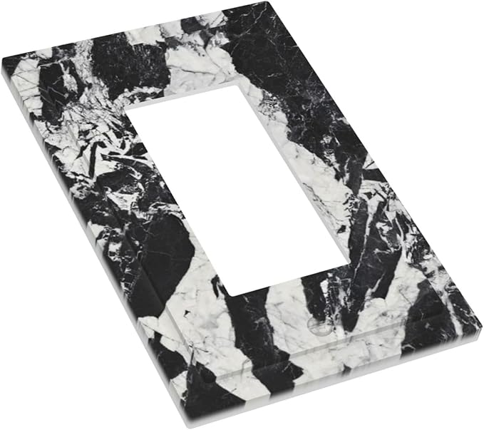 Black White Marble Abstract Luxury Decorative Outlet Covers 1 Gang Single Rocker Light Switch Cover Plate Wall Plates GFCI Faceplate for Bathroom Kitchen Decor