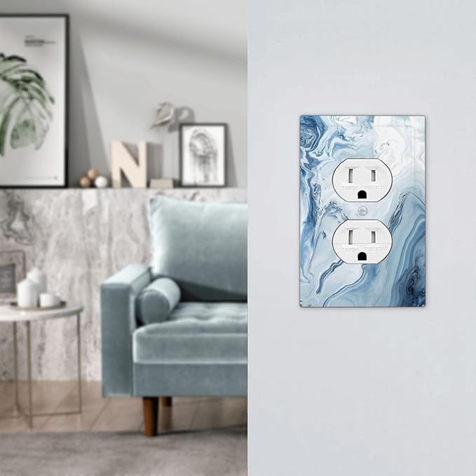 Blue Marble Abstract Ombre Chic Luxury Print Outlet Covers 1 Gang Duplex Light Switch Cover Decorative Switch Plates Electrical Receptacle Faceplate Wall Plate for Bathroom Living Room Decor