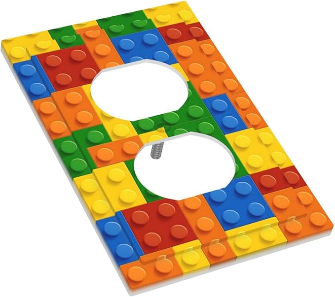 Building Blocks Theme Colored Bricks Print Outlet Covers 1 Gang Duplex Light Switch Cover Decorative Switch Plates Electrical Receptacle Faceplate Wall Plate for Room Office Home Decor