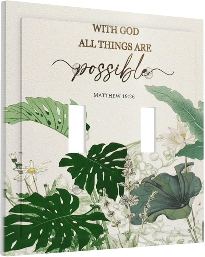 Decorative Light Switch Cover Plate Boho Green Monstera Leaf Inspirational Quotes 2 Gang Outlet Covers Double Toggle Wall Plates for Electrical Switch Plate Covers Faceplate
