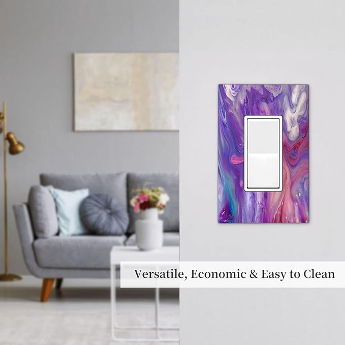 Liquid Marble Modern Abstract Texture Abstract Purple Paint Wall Art Decorative Outlet Covers 1 Gang Single Rocker Wall Plates Gfci Faceplate Light Switch Cover Plate for Office Living Room