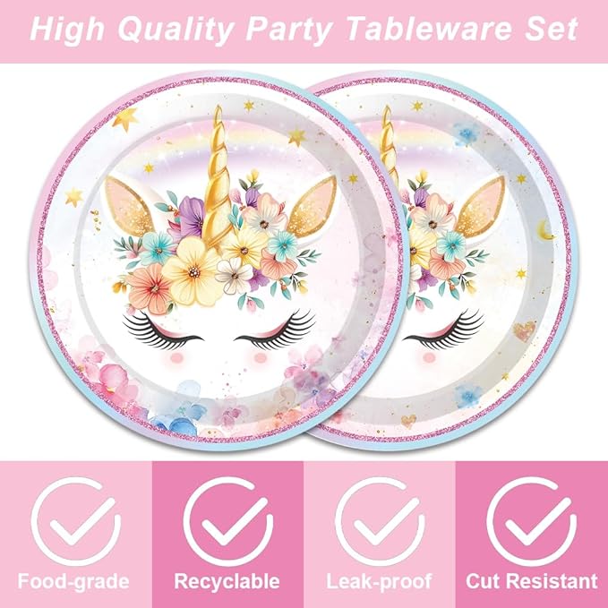 40Pcs Unicorns Birthday Decorations for 20 Guests Birthday Party Supplies Set Unicorns Plates and Napkins Magical for Girls Baby Shower Party Decorations