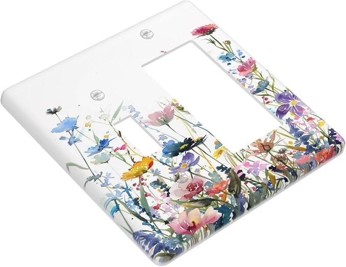 Watercolor Wildflowers Colorful Floral Plant Outlet Covers 1 Toggle 1 Rocker Combination Decorative Wall Plate Electrical Switch Plates Light Switch Cover Plate for Bedroom Living Room Decor
