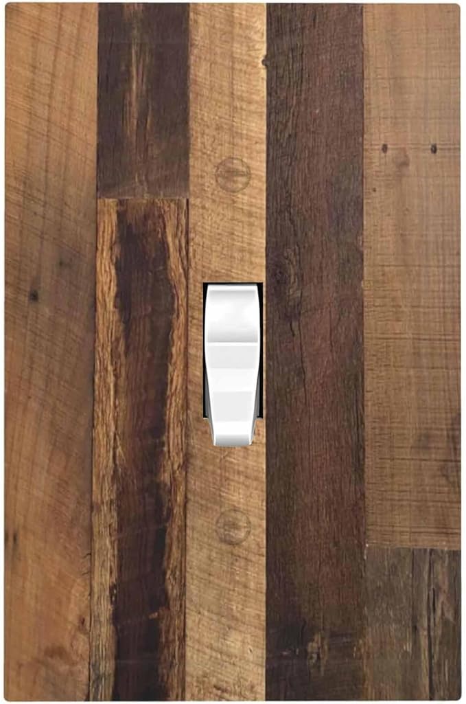 Decorative Light Switch Cover Natural Wood Brown Wooden Planks 1 Gang Single Toggle Device Electrical Faceplate Switchplates Decorator Outlet Wall Plate For Farmhouse Cabin Decor