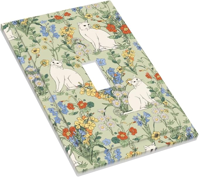 Decorative Light Switch Cover Vintage Floral Cute Cat Colorful Flowers 1 Gang Single Toggle Device Electrical Faceplate Switchplates Decorator Outlet Wall Plate For Bed Room Living Room