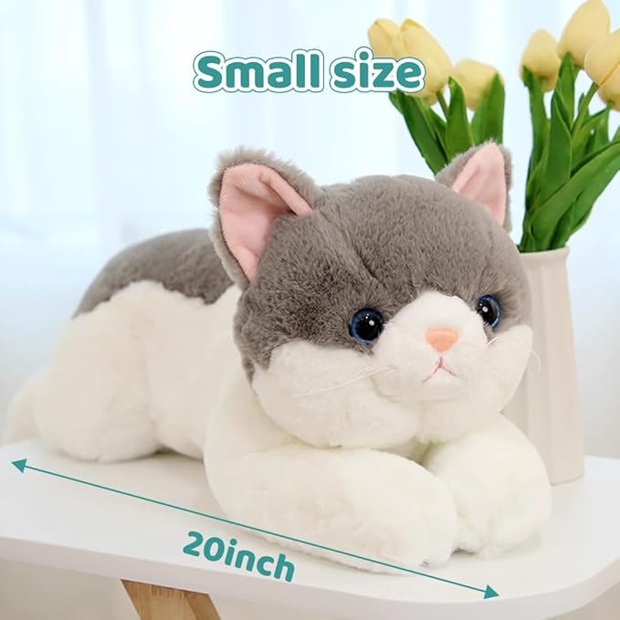 SNOWOLF Cat Stuffed Animals Weighted Plush Toy, 19.7" Realistic Black Cat Plushie Kawaii Toys Soft Ginger Cat Kitten Doll Gift for Boys Girls Birthday Christmas, 1.1 LBs