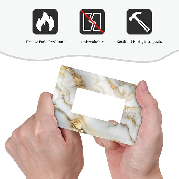 Luxurious White Gold Marble Patterns Abstract Decorative Outlet Covers 1 Gang Single Rocker Light Switch Cover Plate Wall Plates GFCI Faceplate for Bathroom Kitchen Decor