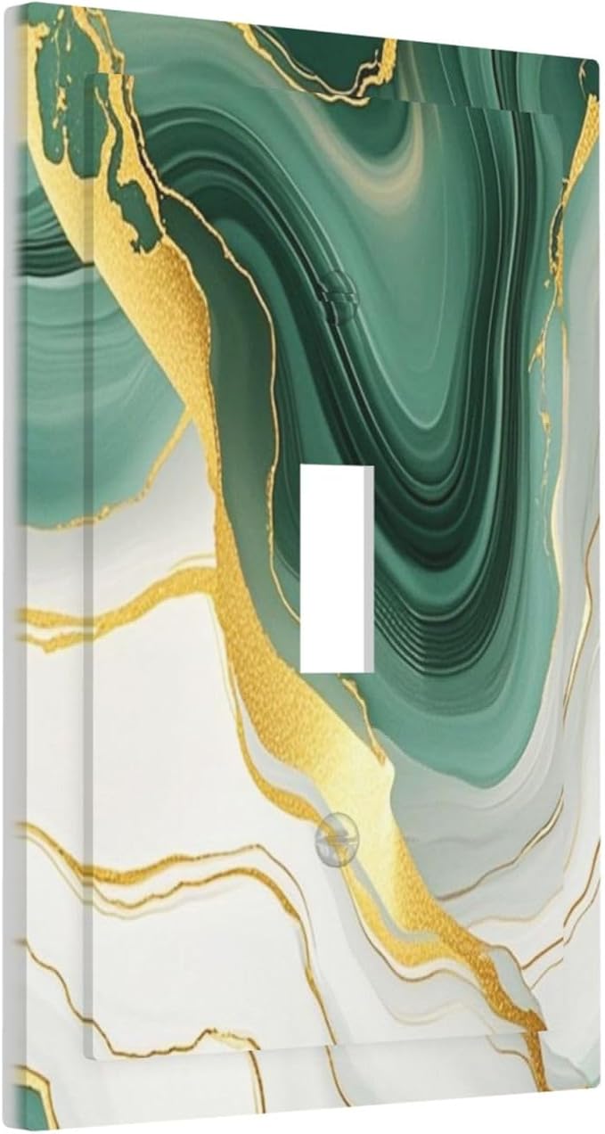 Decorative Light Switch Cover Turquoise Marble Texture Golden Lines 1 Gang Single Toggle Device Electrical Faceplate Switchplates Decorator Outlet Wall Plate For Bed Room Bathroom Decor