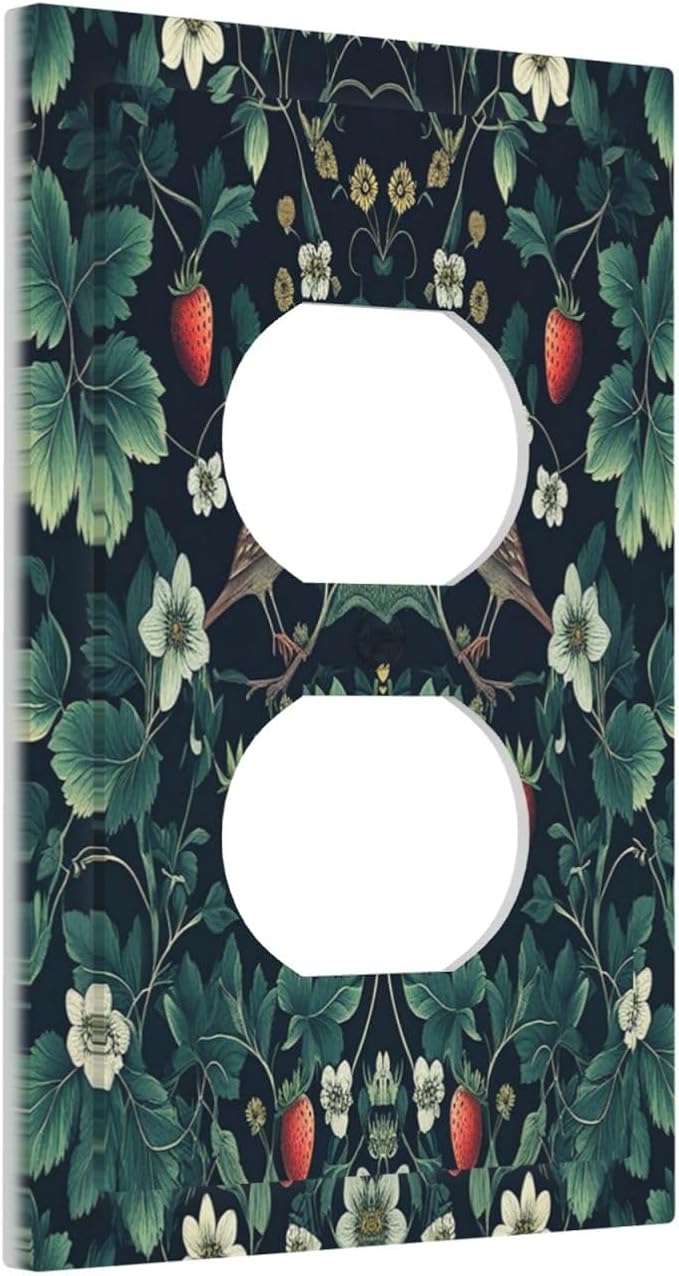 Outlet Covers Strawberry Birds Flowers Plant Morris Floral 1 Gang Duplex Wall Plate Decorative Switch Plates Electrical Receptacle Faceplate Light Switch Cover for Bedroom Farmhouse Decor