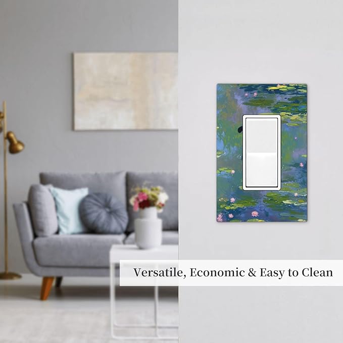 Light Switch Cover Plate Cute Black Cat Water Lily Pond Watercolor 1 Gang Outlet Covers Single Rocker Decorative Switch plates Electrical Wall Plates GFCI Receptacle for Kids Room Nursery