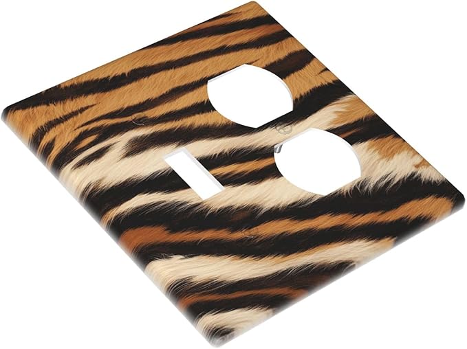 Tiger Texture Wild Animal Skin Pattern Print Wallplates 1 Toggle 1 Duplex Switch Plate Electrical GFCI Faceplate Decorative Light Switch Covers for Kids Room Office Decor