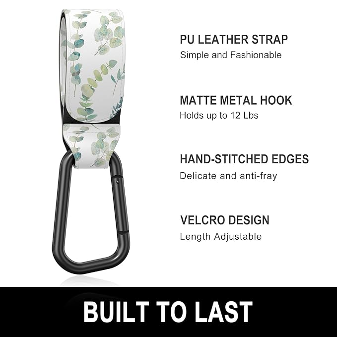 Baby Stroller Hooks for Hanging Bags, Universal Stroller Clips Accessories, Mommy Hook for Diaper Bag, Shopping Cart, Purse, Backpack - 2 Pack, Eucalyptus
