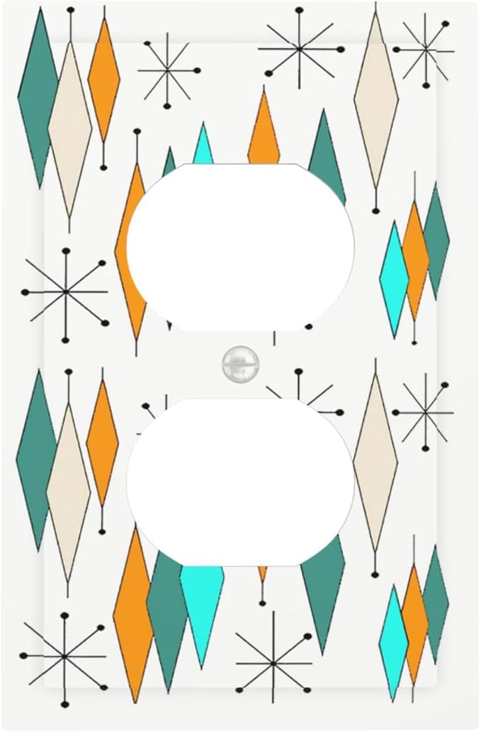 Modern Geometric Atomic Diamond Art 1-Gang Duplex Outlet Cover Decoraitve Receptacle Wall Plate Funny 50S 60S Blue/Orange/Teal/Green Mid Century Mid Century Electric Jumbo Light Switch Cover
