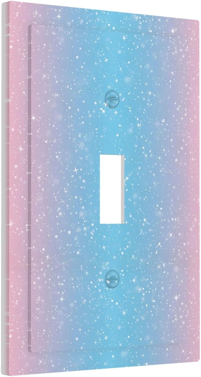 Pastel Galaxy 1-Gang Toggle Light Switch Plate, Pink & Blue Sparkle Dreamy Pastel Stars Decorative Wall Plate for Girls Room Decor