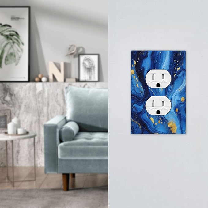 Outlet Covers Navy Blue Gold Marble Abstract Luxury 1 Gang Duplex Light Switch Cover Plate Decorative Wall Plates Socket Cover Electrical Switchplate for Bathroom Home Decor