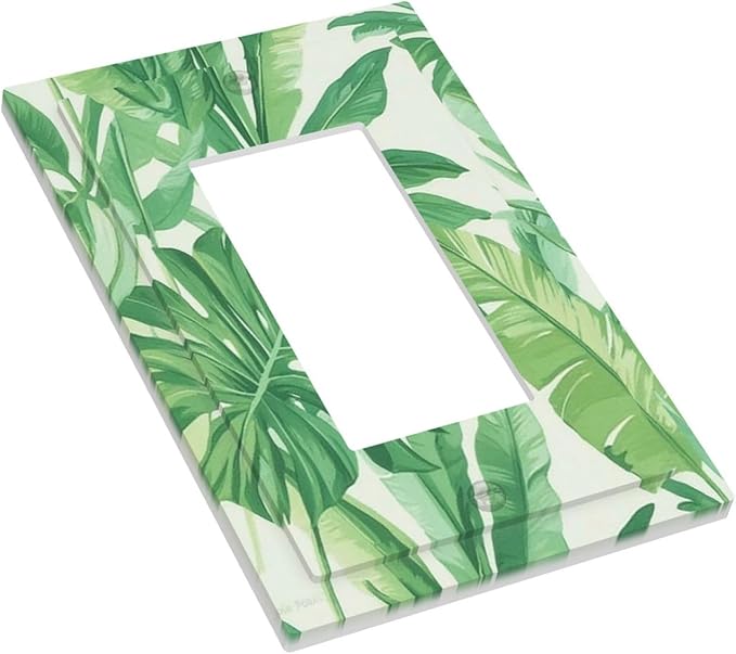 Decorative Outlet Covers Tropical Palm Tree Leaf Green Plant 1 Gang Single Rocker Light Switch Cover Plate Wall Plates Gfci Faceplate For Bed Room Living Room Decor