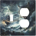 Light Switch Cover Plate funny Cat Stormy sea Lightning Sailboats 2 Gang Decorative Switch Plates 1 Toggle Duplex Combo Outlet Covers GFCI Wall Plates for Bathroom Kid Room Decor