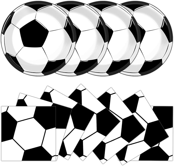 48Pcs Soccer Paper Plates and Napkins Sports Theme Party Decorations Sport Birthday Party Supplies Sports Theme Disposable Dinnerware Tableware for Soccer Fans Boys Girls Baby Shower Serves 24
