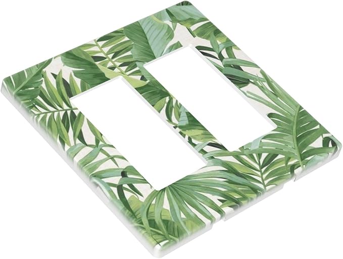 Green Tropical Palm Tree Leaf 2 Gang Double GFCI Decorator Rocker/decorator Light Switch Cover Decorative Outlet Wall Plate Electrical Faceplate Screwless