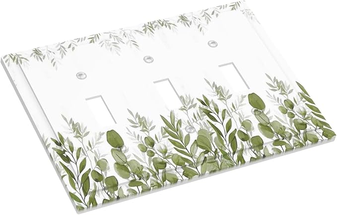 Green Eucalyptus Plant Leaves Vine Decorative Switch Plates 3 Gang Wall Plate Triple Toggle Light Switch Cover Faceplate Electrical Wall Panels for Bed Room Living Room Decor