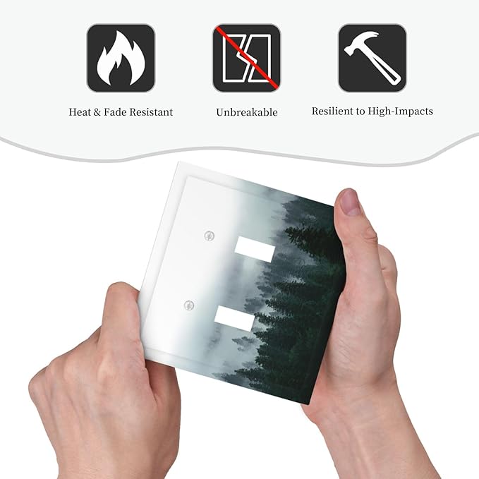 Forest Pine Forest Foggy Mountain Natural Scenery Decorative Switch Plates 2 Gang Double Toggle Outlet Light Switch Cover Wall Plate Electrical Faceplate for Bed Room Living Room Decor