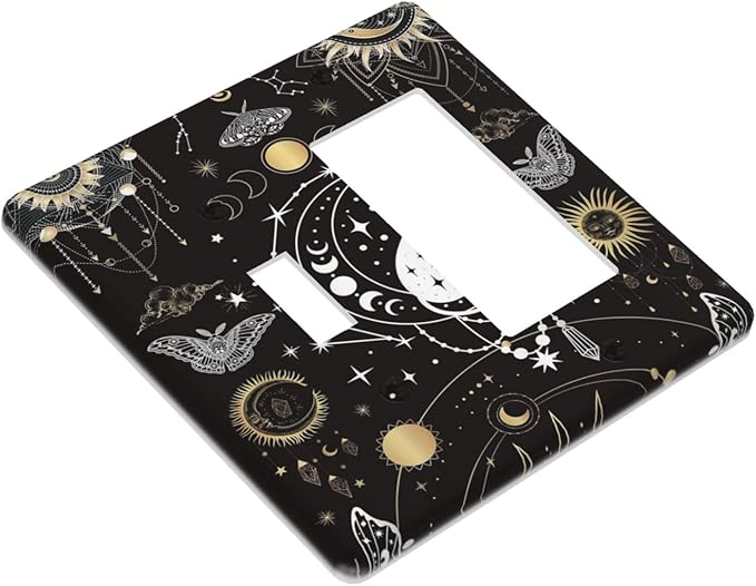 White Cat Tarot Moon Phases Moth Celestial Gothic Outlet Covers 1 Toggle 1 Rocker Combination Decorative Wall Plate Electrical Switch Plates Light Switch Cover Plate for Kids Room Bedroom Decor