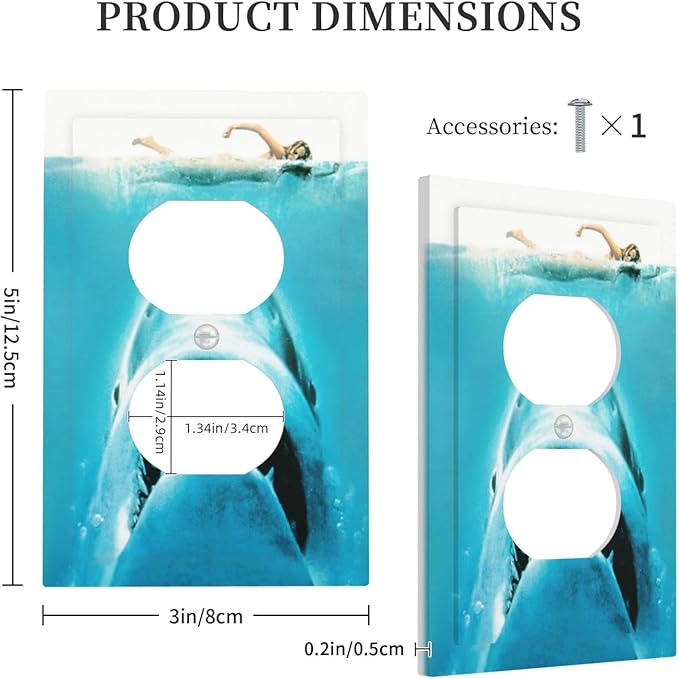 Beach Shark Oceanjaws Movie Vintage Look Outlet Covers 1 Gang Duplex Light Switch Cover Decorative Switch Plates Electrical Receptacle Faceplate Wall Plate for Bathroom Kids Room Decor