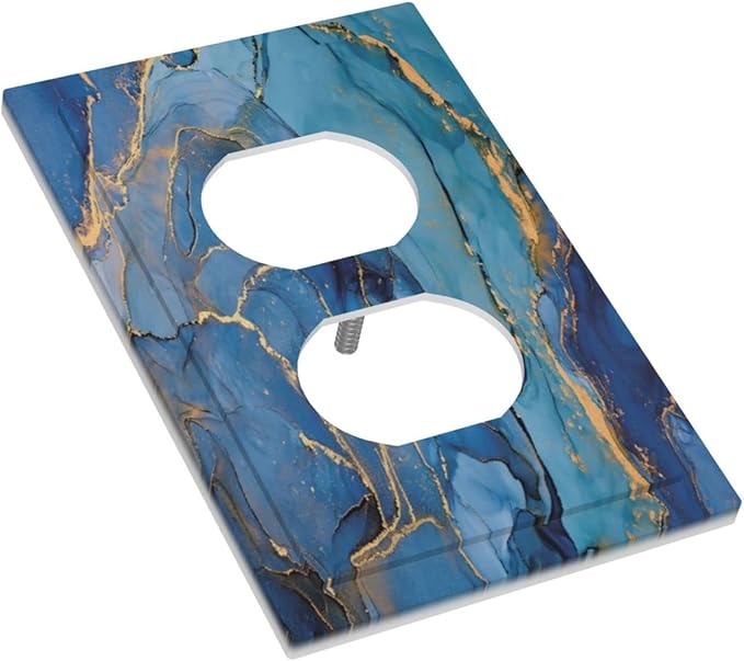 Blue Marble 1 Gang Outlet Plate Duplex Decorative Electrical Receptacle Modern Ombre Watercolor Ink Art Outlet Covers Lightswitch Faceplate 5" X 3"