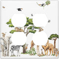 Large Animals Elephant Giraffe Jungle Lion Leopard Zebra Outlet Covers 2 Gang Double Duplex Decorative Light Switch Covers Electrical Wallplates Socket Faceplate for Kids Room Nursery Decor