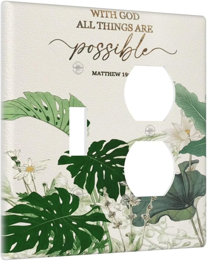 Decorative Outlet Covers Boho Green Monstera Leaf Inspirational Quotes 2 Gang Light Switch Cover Plate Single Toggle Duplex Wall Plates for Electrical Switch Plate Covers for Home Decor