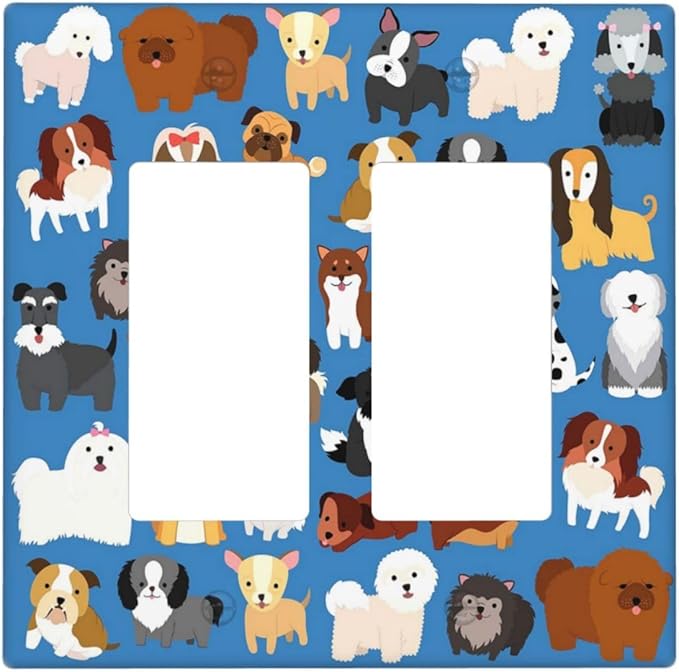 Cute Animal Dogs Puppy Decorative Outlet Cover Double Rocker Light Switch Plate Cover Electricity Receptacles Plates For Home Kitchen Living Bedroom 4.6 * 4.5