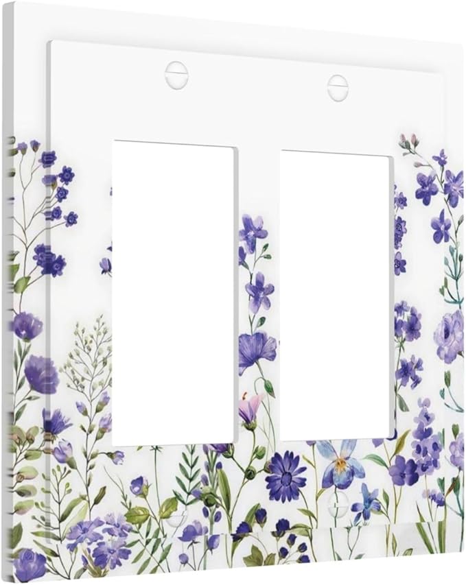 Lavender Wildflowers Purple Flowers Plant Floral Decorative Outlet Covers 2 Gang Double GFCI Rocker Electrical Wall Panels Light Switch Cover Plate for Bedroom Living Room Decor