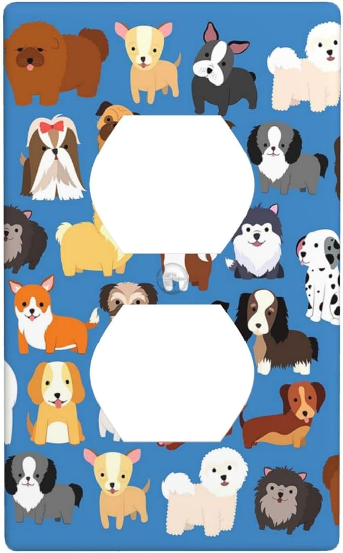 Cute Animal Dogs Puppy Decorative Outlet Cover Single Duplex Light Switch Plate Cover Electricity Receptacles Plates For Home Kitchen Living Bedroom 4.5 * 2.76