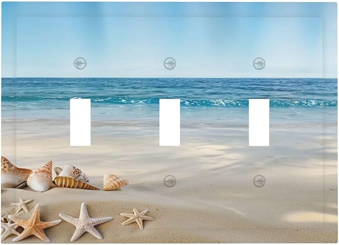 Light Switch Cover Plate Summer Beach Starfish Shells 3 Gang Switch Plate Covers Triple Toggle Decorative Wall Plates Electrical Faceplate for Bathroom Home Decor
