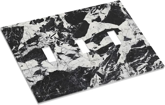 Black White Marble Abstract Luxury Decorative Switch Plates 3 Gang Wall Plate Triple Toggle Light Switch Cover Faceplate Electrical Wall Panels for Bathroom Kitchen Decor