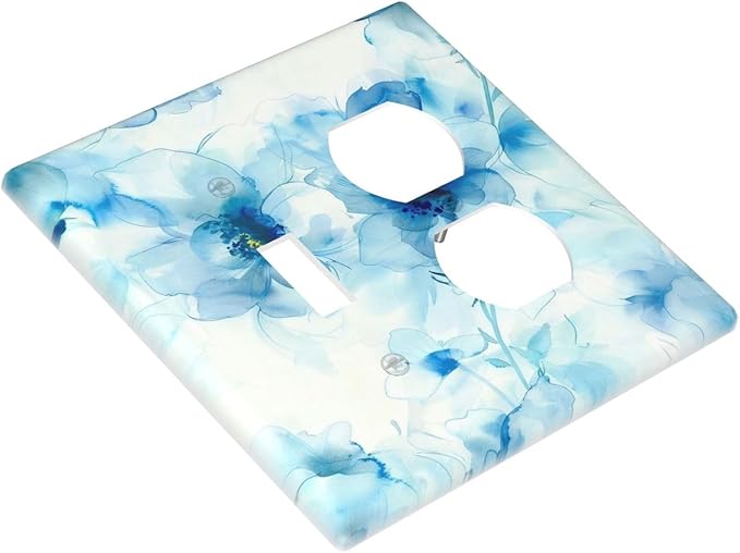 Watercolor Flower Blue White Large Floral Leaf Plants Wallplates 1 Toggle 1 Duplex Switch Plate Electrical GFCI Faceplate Decorative Light Switch Covers for Bedroom Living Room Decor