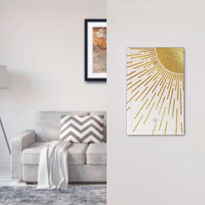 Mid Century Boho Gold Sun Abstract Sunrise Light Switch Cover Plate 1 Gang No Device Blank Electrical Wall Plates Faceplate Decorative Switch Plate for Kids Room Home Decor