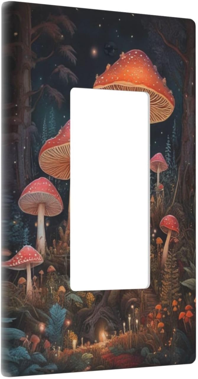 Decorative Art Light Switch Covers Enchanted Mushroom Forest 1 Gang Rocker Wall Plate Switchplate Electrical Faceplate for Home Decor