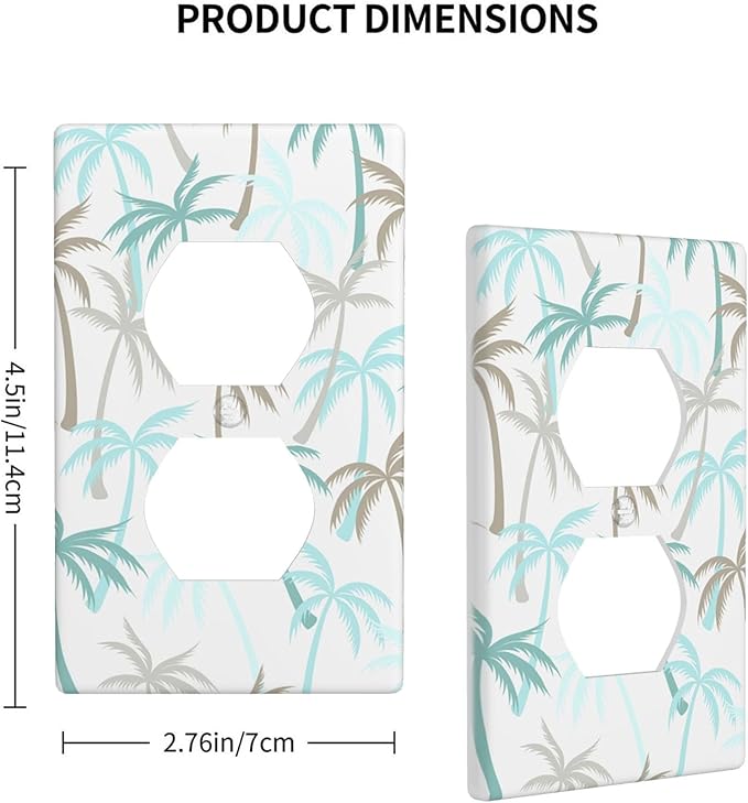 Tropical Palm Tree 1-Gang Duplex Wall Plate, Green Palm Leaf Outlet Cover Decorative Faceplate for Beach House, Bathroom & Sunroom