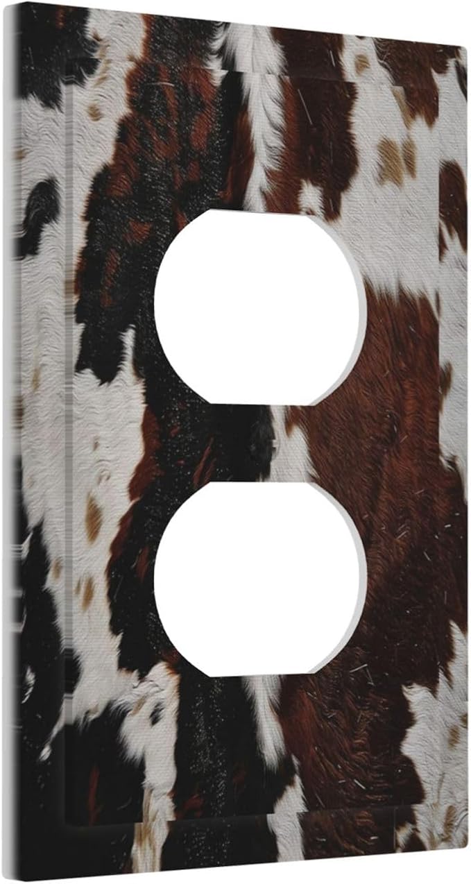 Cowhide Print Abstract Animal Fur Rustic Outlet Covers 1 Gang Duplex Light Switch Cover Decorative Switch Plates Electrical Receptacle Faceplate Wall Plate for Farmhouse Home Decor