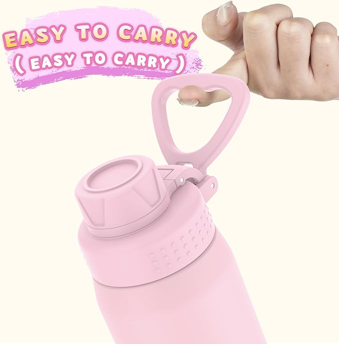 GOPPUS 15oz Kids Water Bottle with Spout Lid, Toddler Water Bottle, Stainless Steel Insulated Water Bottle, Leakproof, BPA Free, Suitable for Boys and Girls for School（Pink）