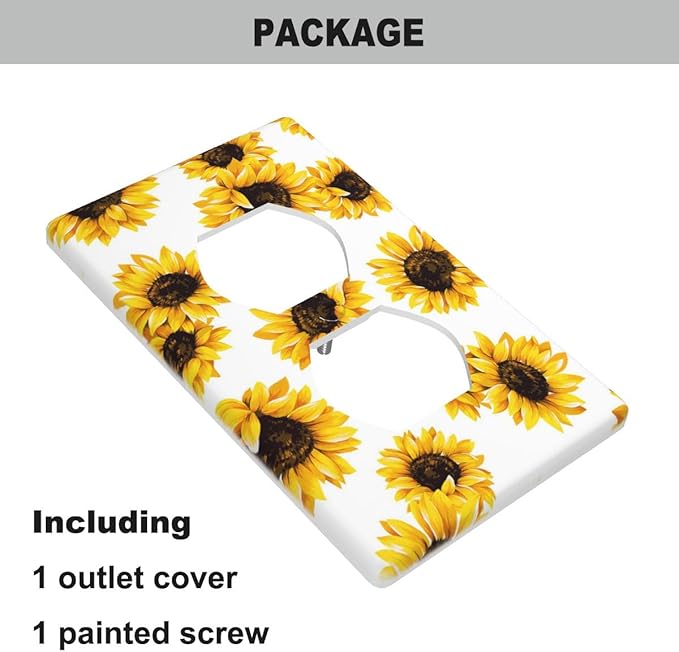 Sunflower Outlet Cover, Yellow Floral White Farmhouse Sunflowers 1-Gang Duplex Receptacle Wall Plate 4.5 x 2.76 Inch for Country Home Decor