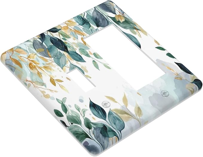 Boho Goldgreen Leaf Botanical Eucalyptus Leaves Outlet Covers 1 Toggle 1 Rocker Combination Decorative Wall Plate Electrical Switch Plates Light Switch Cover Plate for Bedroom Living Room Decor