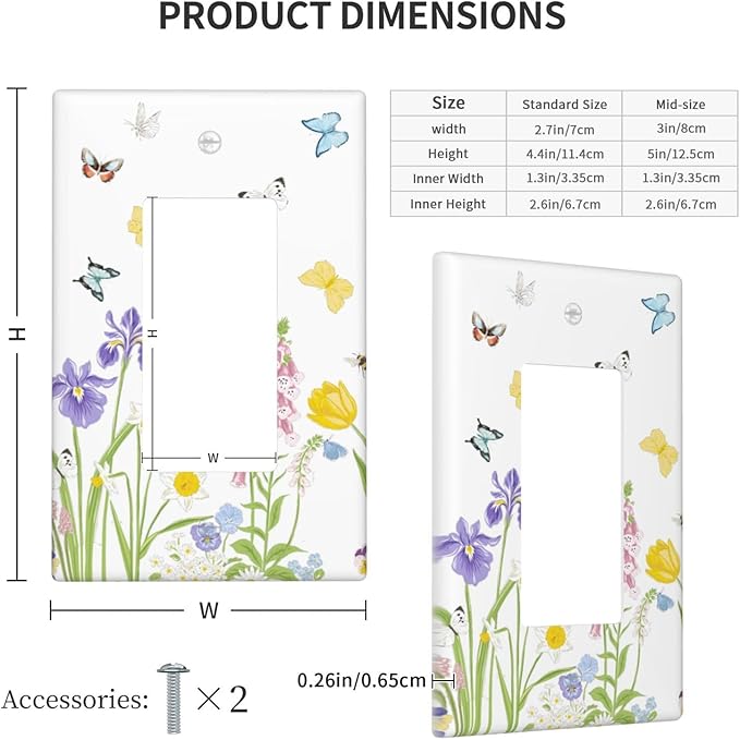 Flower Butterfly Single Gang Rocker Light Switch Cover Plates Decorative Outlet Covers, 1 Gang Rocker Wall Plate