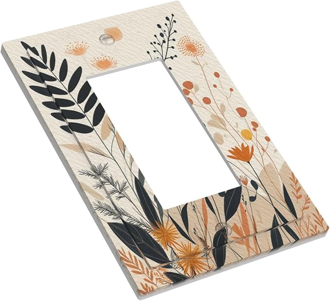 Light Switch Cover Plate Minimalist Floral Boho Botanical Wildflowers 1 Gang Outlet Covers Single Rocker Decorative Switch plates Electrical Wall Plates GFCI Receptacle for Bathroom Bedroom